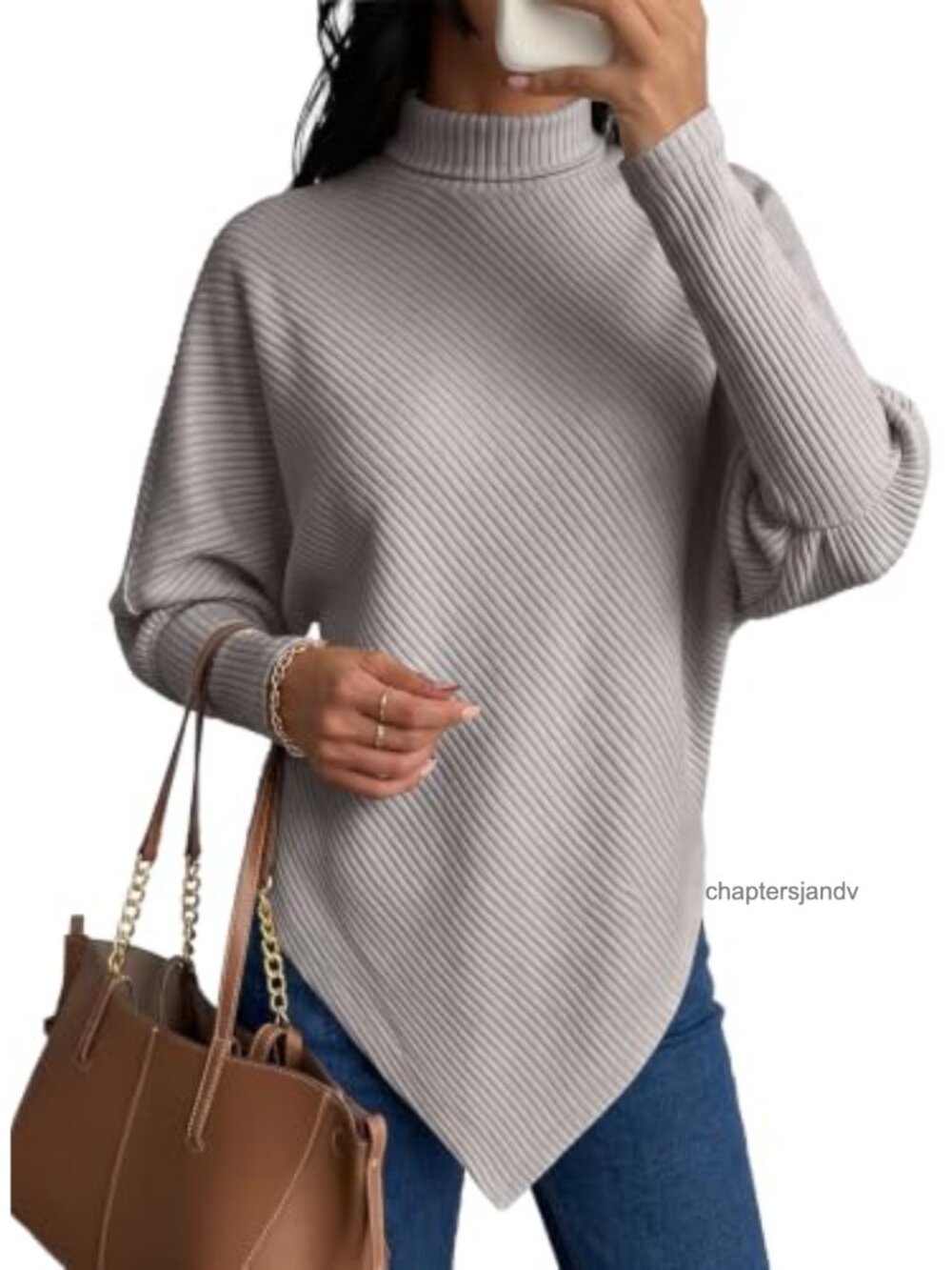 Turtle Neck Sweater Knit Oversized Batwing Long Sleeve Pullover